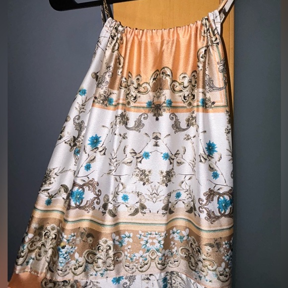 Lulu’s Divinely Inspired White Scarf Print Satin Backless Maxi Dress, Size M - Picture 9 of 15